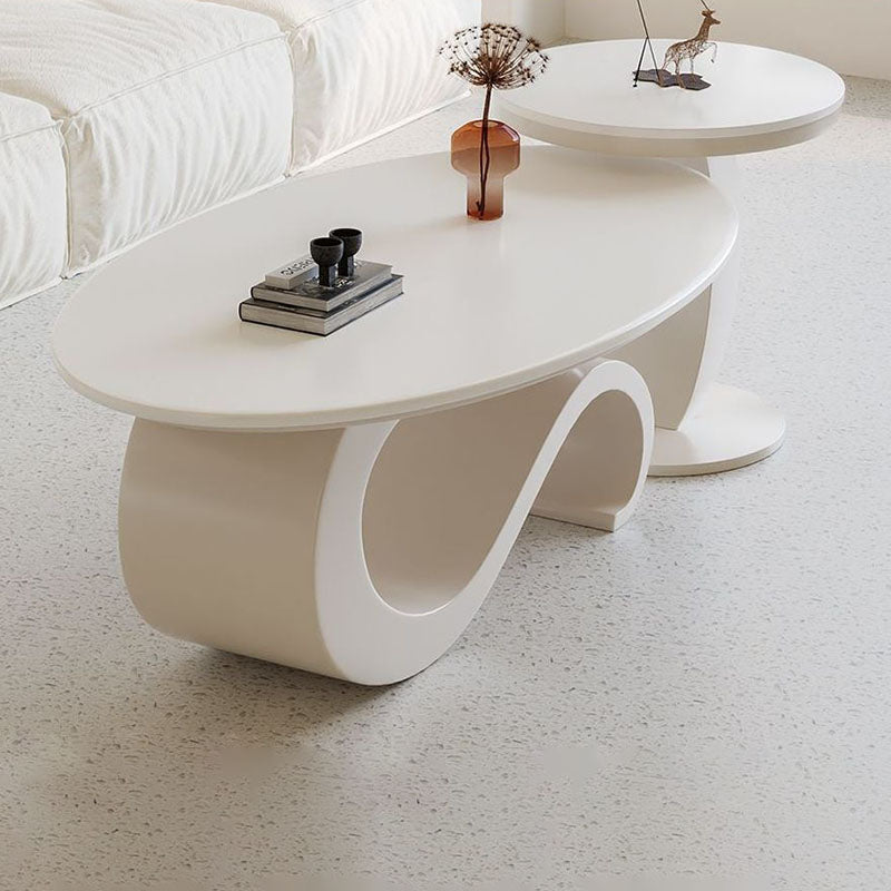 Contemporary Scandinavian Oval Stone-Slab Coffee Table with Carbon Steel Frame for Living Room