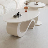 Contemporary Scandinavian Oval Stone-Slab Coffee Table with Carbon Steel Frame for Living Room