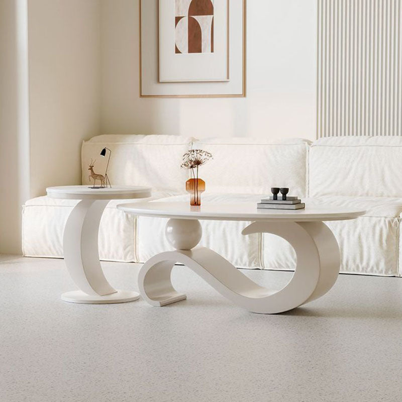 Contemporary Scandinavian Oval Stone-Slab Coffee Table with Carbon Steel Frame for Living Room