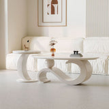 Contemporary Scandinavian Oval Stone-Slab Coffee Table with Carbon Steel Frame for Living Room