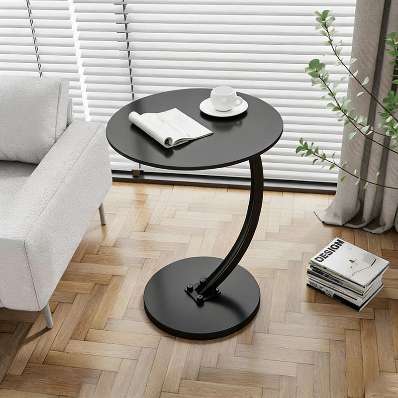 Sleek Modern Minimalist Round MDF and Iron Side Table with Half-Tier Storage for Living Room
