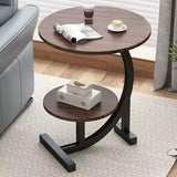 Sleek Modern Minimalist Round MDF and Iron Side Table with Half-Tier Storage for Living Room