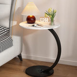 Sleek Modern Minimalist Round MDF and Iron Side Table with Half-Tier Storage for Living Room