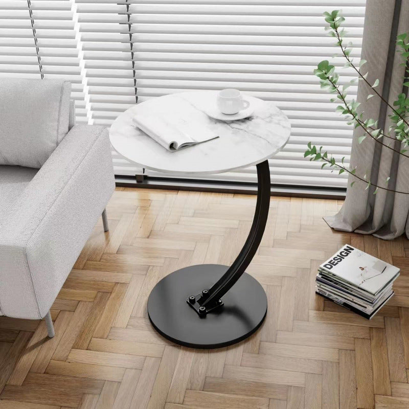 Sleek Modern Minimalist Round MDF and Iron Side Table with Half-Tier Storage for Living Room
