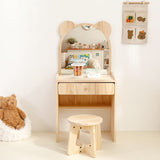 Modern Rectangular Pine Solid Wood Kids Desk & Chair Set with 1-Drawer - Sleek Bedroom Furniture