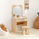Modern Rectangular Pine Solid Wood Kids Desk & Chair Set with 1-Drawer - Sleek Bedroom Furniture