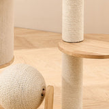 Modern Scandinavian Round Cat Tree with Sisal, Multi-Layer Solid Wood Panels and Acrylic Accents – Stylish Living Room Perch