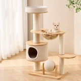 Modern Scandinavian Round Cat Tree with Sisal, Multi-Layer Solid Wood Panels and Acrylic Accents – Stylish Living Room Perch