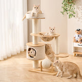 Modern Scandinavian Round Cat Tree with Sisal, Multi-Layer Solid Wood Panels and Acrylic Accents – Stylish Living Room Perch