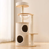 Modern Scandinavian Round Cat Tree with Sisal, Multi-Layer Solid Wood Panels and Acrylic Accents – Stylish Living Room Perch