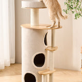 Modern Scandinavian Round Cat Tree with Sisal, Multi-Layer Solid Wood Panels and Acrylic Accents – Stylish Living Room Perch