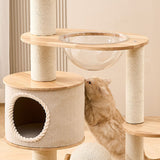 Modern Scandinavian Round Cat Tree with Sisal, Multi-Layer Solid Wood Panels and Acrylic Accents – Stylish Living Room Perch