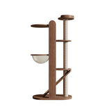 Contemporary Round 4-Tier Cat Tree – Solid Rubberwood with Acrylic & Sisal, Ideal for Living Room