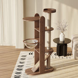 Contemporary Round 4-Tier Cat Tree – Solid Rubberwood with Acrylic & Sisal, Ideal for Living Room