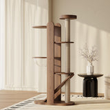 Contemporary Round 4-Tier Cat Tree – Solid Rubberwood with Acrylic & Sisal, Ideal for Living Room