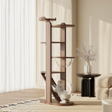 Contemporary Round 4-Tier Cat Tree – Solid Rubberwood with Acrylic & Sisal, Ideal for Living Room
