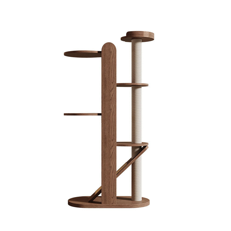 Contemporary Round 4-Tier Cat Tree – Solid Rubberwood with Acrylic & Sisal, Ideal for Living Room