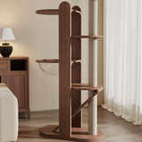 Contemporary Round 4-Tier Cat Tree – Solid Rubberwood with Acrylic & Sisal, Ideal for Living Room
