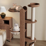 Contemporary Round 4-Tier Cat Tree – Solid Rubberwood with Acrylic & Sisal, Ideal for Living Room