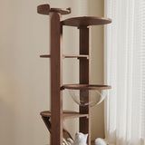 Contemporary Round 4-Tier Cat Tree – Solid Rubberwood with Acrylic & Sisal, Ideal for Living Room