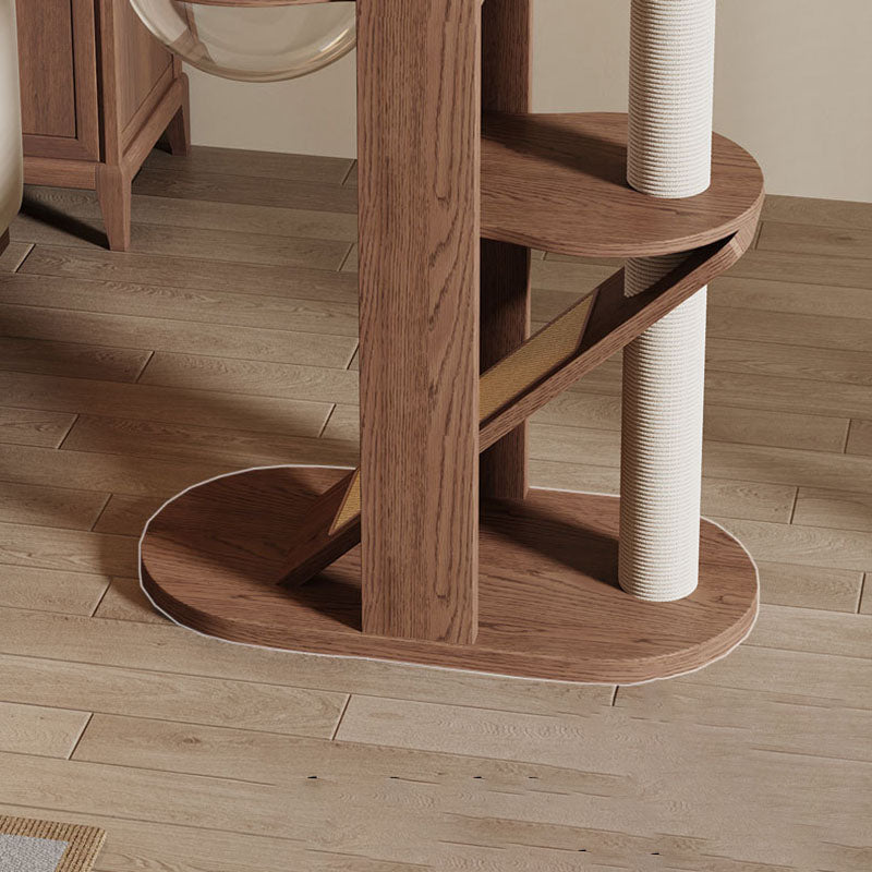 Contemporary Round 4-Tier Cat Tree – Solid Rubberwood with Acrylic & Sisal, Ideal for Living Room