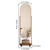 Modern Scandinavian Rectangular Full-Length Mirror with Integrated Plywood Shelf and Glass Surface for Bedroom