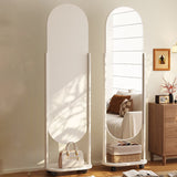 Modern Scandinavian Rectangular Full-Length Mirror with Integrated Plywood Shelf and Glass Surface for Bedroom