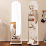 Modern Scandinavian Rectangular Full-Length Mirror with Integrated Plywood Shelf and Glass Surface for Bedroom