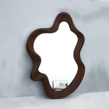 Traditional French-Style Irregular Wavy Rubberwood Solid Wood Wall Mirror with Tempered Glass for Bedroom