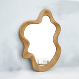 Traditional French-Style Irregular Wavy Rubberwood Solid Wood Wall Mirror with Tempered Glass for Bedroom