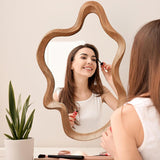 Traditional French-Style Irregular Wavy Rubberwood Solid Wood Wall Mirror with Tempered Glass for Bedroom