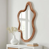 Traditional French-Style Irregular Wavy Rubberwood Solid Wood Wall Mirror with Tempered Glass for Bedroom