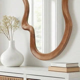 Traditional French-Style Irregular Wavy Rubberwood Solid Wood Wall Mirror with Tempered Glass for Bedroom