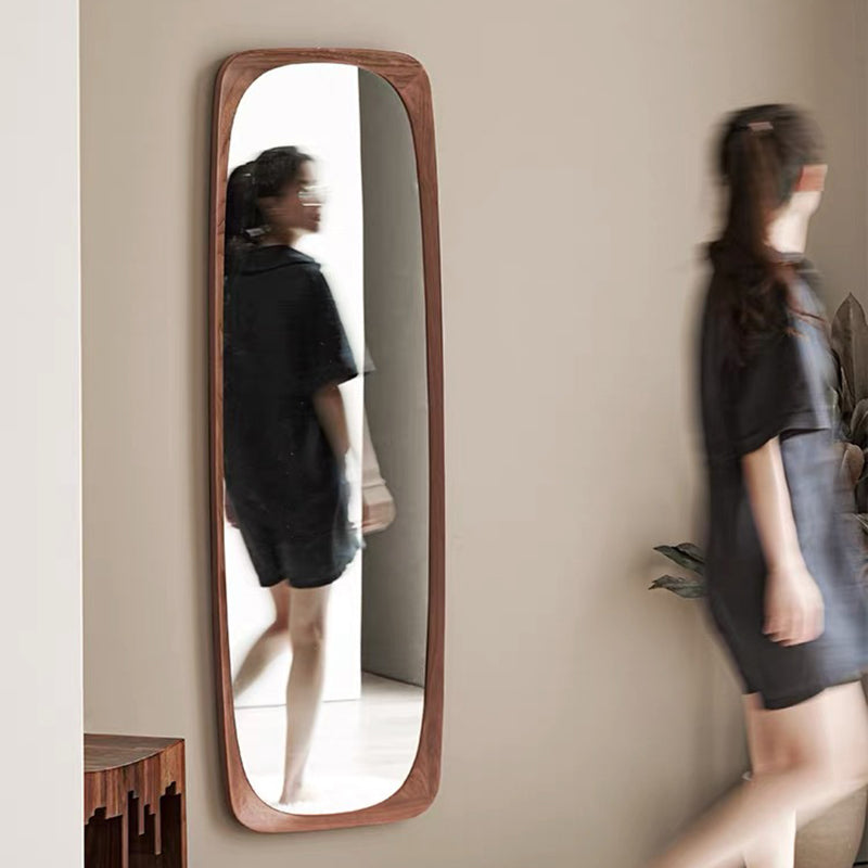 Elegant Traditional Vintage Full-Length Mirror with Rectangular Rubberwood Frame – Solid Wood, Tempered Glass for Bedroom