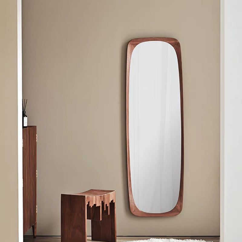 Elegant Traditional Vintage Full-Length Mirror with Rectangular Rubberwood Frame – Solid Wood, Tempered Glass for Bedroom