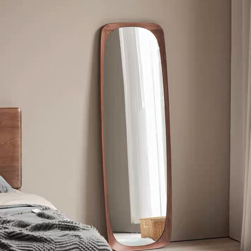 Elegant Traditional Vintage Full-Length Mirror with Rectangular Rubberwood Frame – Solid Wood, Tempered Glass for Bedroom