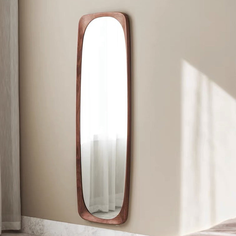 Elegant Traditional Vintage Full-Length Mirror with Rectangular Rubberwood Frame – Solid Wood, Tempered Glass for Bedroom