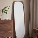Elegant Traditional Vintage Full-Length Mirror with Rectangular Rubberwood Frame – Solid Wood, Tempered Glass for Bedroom