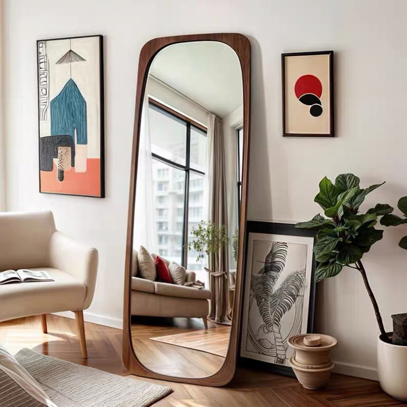 Elegant Traditional Vintage Full-Length Mirror with Rectangular Rubberwood Frame – Solid Wood, Tempered Glass for Bedroom