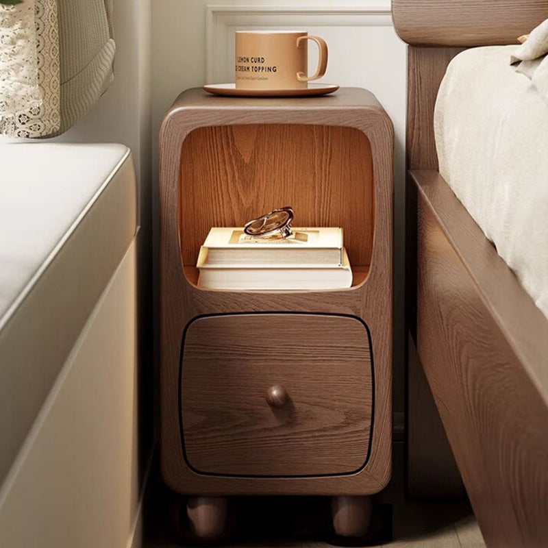 Contemporary Scandinavian Rectangular Nightstand — Ultra-Slim Medium-Density Fiberboard Bedside Table with Half-Drawer for Bedroom