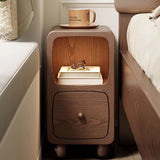 Contemporary Scandinavian Rectangular Nightstand — Ultra-Slim Medium-Density Fiberboard Bedside Table with Half-Drawer for Bedroom