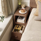 Contemporary Scandinavian Rectangular Nightstand — Ultra-Slim Medium-Density Fiberboard Bedside Table with Half-Drawer for Bedroom