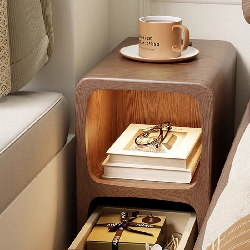 Contemporary Scandinavian Rectangular Nightstand — Ultra-Slim Medium-Density Fiberboard Bedside Table with Half-Drawer for Bedroom