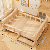 Modern Rectangular Fabric Pet Bed with Rattan Accent and Solid Pine Wood Frame for Bedroom