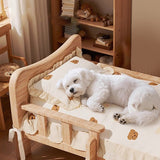 Modern Rectangular Fabric Pet Bed with Rattan Accent and Solid Pine Wood Frame for Bedroom