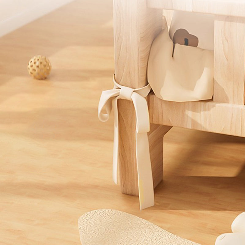 Modern Rectangular Fabric Pet Bed with Rattan Accent and Solid Pine Wood Frame for Bedroom