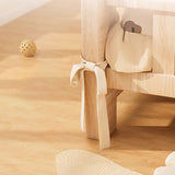 Modern Rectangular Fabric Pet Bed with Rattan Accent and Solid Pine Wood Frame for Bedroom