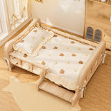 Modern Rectangular Fabric Pet Bed with Rattan Accent and Solid Pine Wood Frame for Bedroom