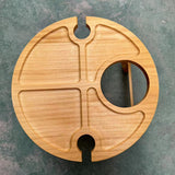 Traditional Japanese Round Solid Pine Wood Foldable Side Table with Fruit Tray for Outdoor Use