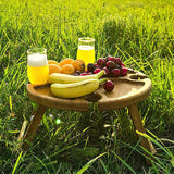 Traditional Japanese Round Solid Pine Wood Foldable Side Table with Fruit Tray for Outdoor Use